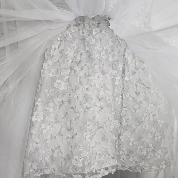 Badgley Mischka Girls White Floral Lace Tulle Dress W/ Satin Bow 2Pc Set Size 8 - Picture 9 of 14